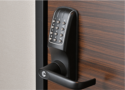 Enter the passcode on the smart lock at the room entrance to enter the room.